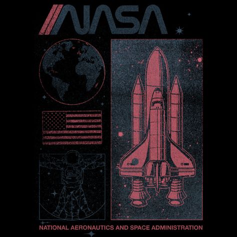 Nasa Design Tshirt, Nasa Punk Art, Nasa Room Decor, Nasa Poster Vintage, Retro Futurism Graphic Design, Nasa Graphic Design, Retro Nasa Posters, Nasa Punk, Nasa Aesthetic