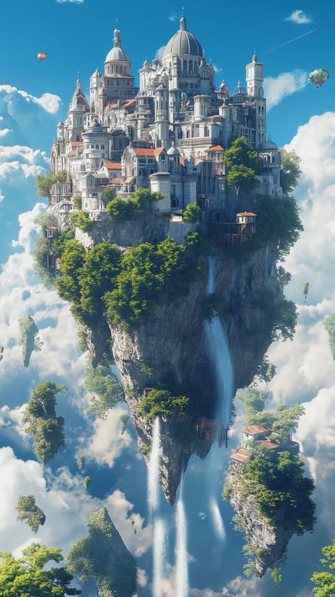 Floating City Fantasy Art, Fantasy World Art Dreams, Floating Earth, Sky Islands, Elf City, Fantasy Castles, Sky Island, Hyrule Castle, Floating Island