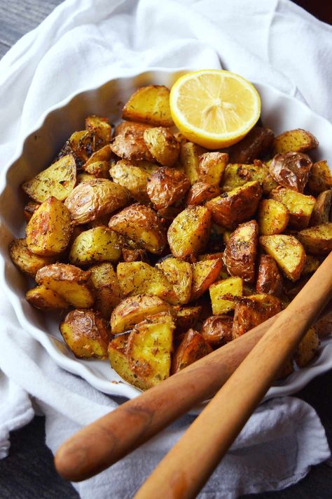 Lemon Garlic Potatoes Recipe | The Gracious Pantry Lemon Garlic Potatoes, Garlic Potatoes Recipe, Greek Roasted Potatoes, Lemon Roasted Potatoes, Greek Lemon Potatoes, Potato Wedges Recipe, Garlic Roasted Potatoes, Greek Potatoes, Healthy Potatoes