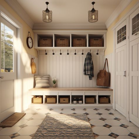 French Farmhouse Mudroom, Boho Farmhouse Mudroom, Farmhouse Boot Room, Outdoor Mudroom Patio, Old House Mudroom, Mediterranean Mud Room, Large Mud Room, Cubby Mudroom, Breezeway Entrance