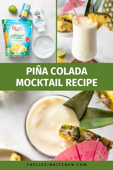 This virgin piña colada mocktail recipe is easy to make with only 4 ingredients! Enjoy a creamy and refreshing tropical drink without the alcohol and without feeling left out. This delicious mocktial is one of the best drinks for summer thanks to the pineapple and coconut flavors. Give it a try and you’ll see! Pina Colada Recipe Non Alcoholic, Virgin Piña Colada, Healthy Pina Colada, Kid Friendly Vegetarian Recipes, Drinks For Summer, Pina Colada Mocktail, Virgin Pina Colada, Pina Colada Recipe, Pineapple And Coconut