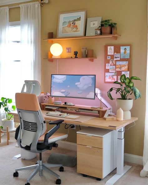 Living Room Desk Setup, Ikea Desk Hack, Cozy Desk, Cozy Home Office, Desk Inspiration, Decor Ikea, Office Room Decor, Study Room Decor, Home Office Setup