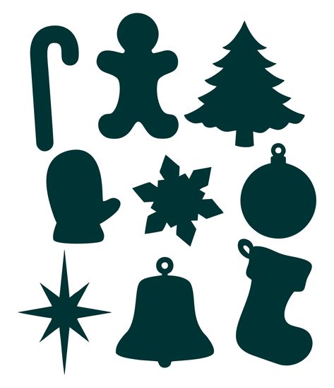 Printable Christmas Ornament Shapes Ornament Stencil Christmas, Cricut Christmas Cutouts, Christmas Silouette Ideas, Simple Christmas Silhouette Images, Christmas Shilloute, Simple Christmas Shapes, Stocking Cutout Template, Christmas Ornament Shapes, Christmas Cut Outs Templates