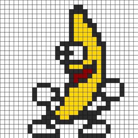 Banana Peanut Jelly Perler Bead Pattern | Bead Sprites | Characters Fuse Bead Patterns Perler Beads Cartoon Characters, Perler Bead Patterns Characters, Mf Doom Perler Beads, Perler Bead Banana, Pixel Art Cartoon Characters, Anime Perler Bead Patterns, Tiny Pixel Art, Hama Beads Pattern, Small Pixel Art