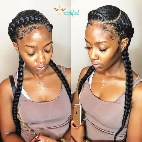 907 Likes, 25 Comments - Brejia' (BreeJay) (@braidlikeaboss) on Instagram: “Double tap if Yu love this style  feel free to Repost !! Tag everyone ! TAG EVERYONE‼️…” 2 Feed In Braids, Box Braid Hair, Feed In Braids, Two Braid Hairstyles, Hair Colorful, 2 Braids, Feed In Braids Hairstyles, Long Box Braids, Feed In Braid