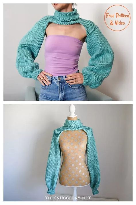 Bolero Shrug Sleeves Free Knitting Pattern and Video Tutorial Knit Half Sweater, Cool Knitting Patterns Free, Shrug Sweater Knitting Pattern Free, Bolero Pattern Knitted, Ballet Shrug Crochet Pattern, Bolero Shrug Knitting Pattern, Only Sleeves Sweater, Knitted Shrug Patterns Free, Sweater Sleeves Crochet