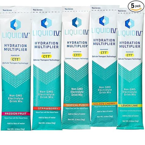 Amazon.com: Liquid IV Hydration Multiplier Sampler Variety Pack - Strawberry, Passion Fruit, Tropical Punch, Golden Cherry, Lemon Lime - 5 total servings : Health & Household Liquid Iv Hydration, Liquid Iv, Iv Hydration, Lime Powder, Electrolyte Drink, Tropical Punch, Strawberry Lemonade, Variety Pack, Lemon Lime