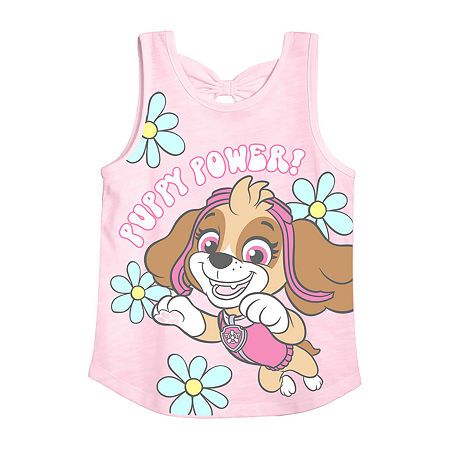 Made from soft cotton-jersey, this toddler girl's graphic tank top from Xtreme features the adventurous Tonie Skyes from Paw Patrol. It has a scoop neckline, a cutout back with a bow accent, and a round hem. Pair it with everything from denim or jersey shorts, or jeans.Features: RacerbackCharacter: Paw PatrolClosure Type: Pullover HeadFit: Regular FitNeckline: Crew NeckSleeve Length: SleevelessFiber Content: 100% CottonFabric Description: JerseyCare: Machine Wash, Tumble DryCountry of Origin: Im Disney Pink Tops With Character Print, Sky Paw Patrol Shirt, Pink Disney Graphic Print Top, Pink Disney Character Print Sleepwear, Playful Pink Unicorn Print Top, Pink Tank Top, Toddler Girls, Graphic Tank, Paw Patrol