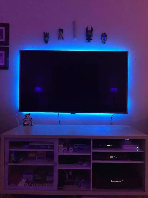 Lights Behind Tv, Hue Light, Led Room Lighting, Hue Lights, Led Lighting Bedroom, Neon Room, Dekorasi Kamar Tidur, Bedroom Setup, Led Stripes