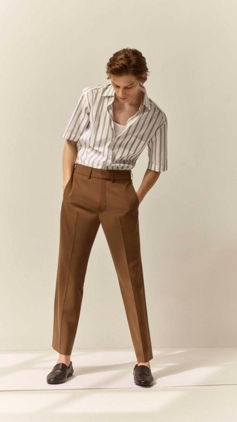 Retro Fashion Mens, Look Retro, Vintage Mens Fashion, Retro Mode, Brown Pants, Moda Vintage, Retro Stil, Mens Fashion Casual, High Waisted Pants