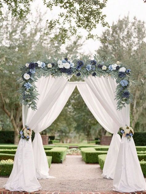 Blue  Collar     Embellished   Home Decor Wisteria Flower Wedding Decor, Royal Blue Wedding Arch Ideas, Blue Floral Arch Wedding, Dusty Blue Wedding Aisle Decor, Arch Decorations Wedding, Dusty Blue And Sage Green Wedding Arch, Light Blue Navy Blue Wedding, Dusty Blue And Navy Wedding Theme Wedding Table Decor, Wedding Blue Flowers Decoration