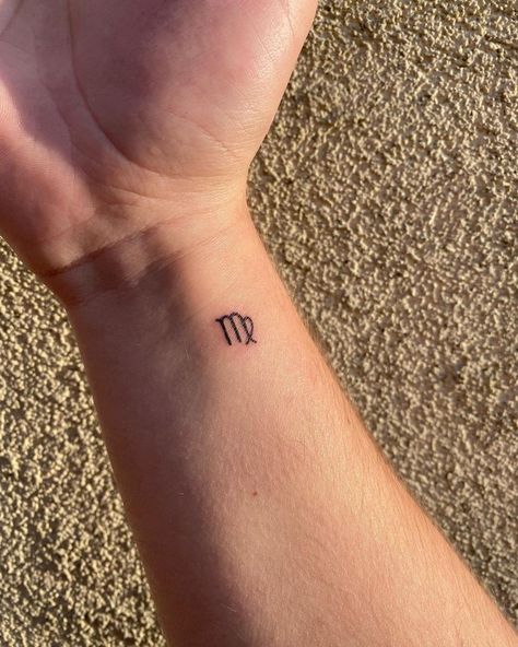 awesome 23 Virgo Tattoos for Zodiac Enthusiasts in 2021 Virgo Minimalist Tattoo Ideas, Tattoos Virgo Zodiac, Virgo Tattoo Wrist, Virgo Small Tattoo Ideas, Mini Virgo Tattoo, Virgo Tattoo Aesthetic, Virgo Wrist Tattoo, Dainty Virgo Tattoos, Minimalist Tattoo Virgo