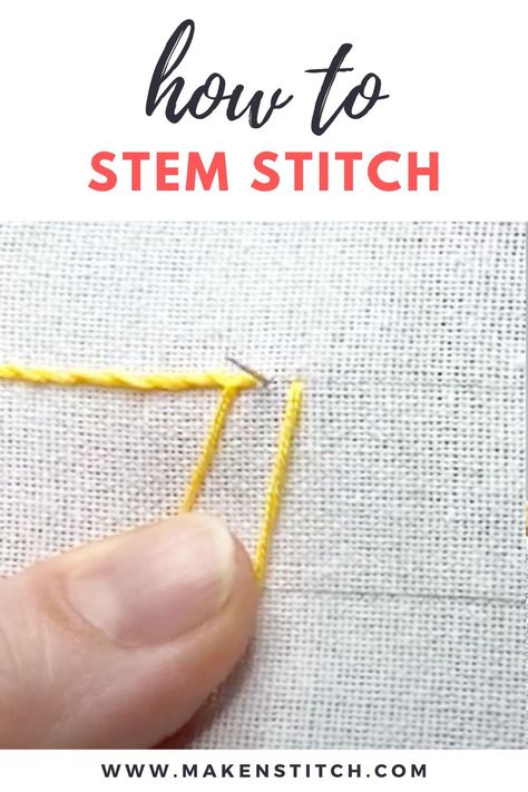 Watch my step-by-step video tutorial and learn how to embroider the Stem Stitch. Tela, Patchwork, Stem Stitch Embroidery Design, Embroidery Stem Stitch, Crochet Step By Step, Stem Stitch, Basic Hand Embroidery Stitches, Embroidery Stitches Beginner, Applique Stitches