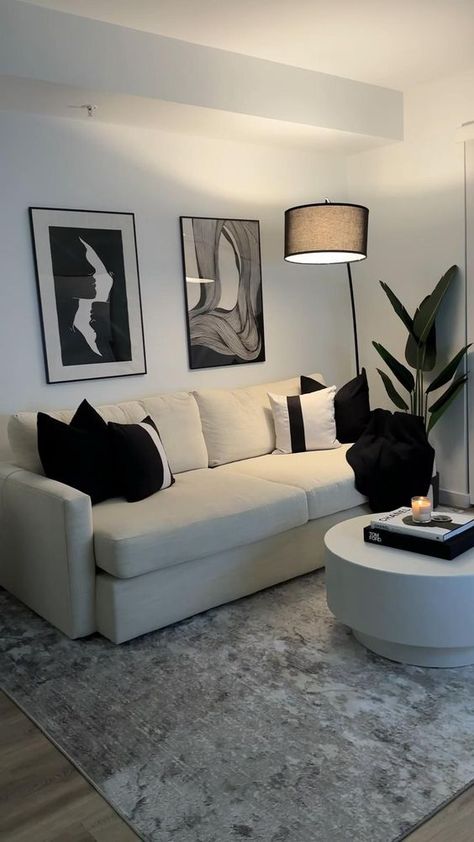 Home decor, apartment tour, home tour, minimal style Apartment Decor Inspiration Black, Modern Apartment Black And White, Lux Apartment Decor, Black White Apartment Decor, Modern Nyc Apartment Decor, New Apartment Black Woman, Minimalist Natural Living Room, White And Black Apartment Aesthetic, Minimalist Living Room Black And White