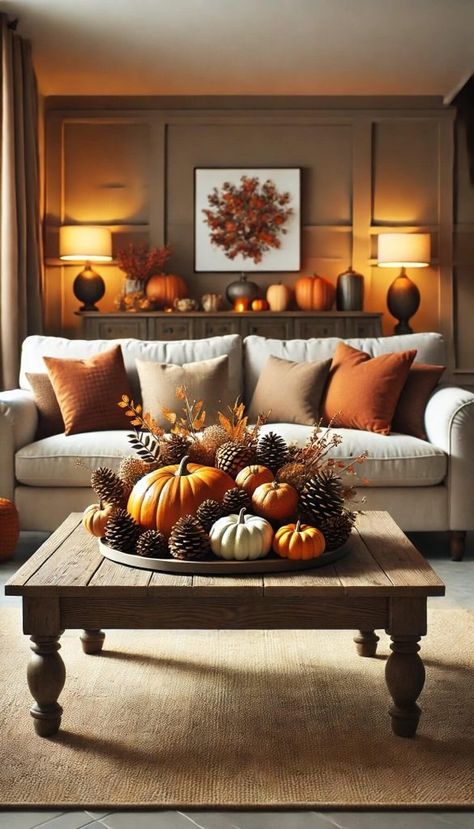 20+ Stunning Fall Living Room Ideas To Transform Your Home 36 Thanksgiving Decorations For Living Room, Decorating For Fall And Halloween, Fall Decor Living Room Ideas, Fall Color Palette Living Room, Living Room Fall Ideas, Thanksgiving Decor Ideas For The Home, Decorating For Fall Living Room, Fall Home Decor Ideas Living Rooms, Autumnal Living Room