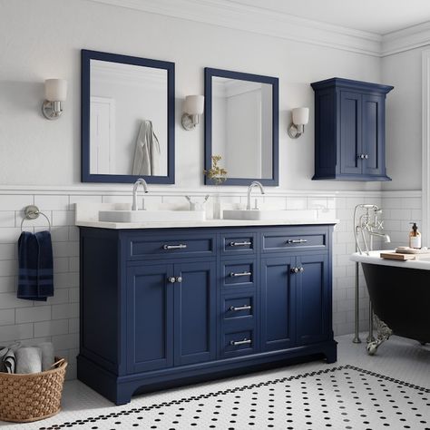 Navy Blue Bathroom Decor, Blue Green Bathrooms, Dark Blue Bathrooms, Linen Storage Cabinet, Navy Blue Bathrooms, Navy Bathroom, Blue Bathroom Vanity, Teal Bathroom, Full Bathroom Remodel