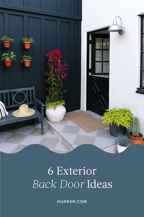 Looking for exterior back door ideas? Well, you've come to the right place. We've covered it all, from discreet backyard entrances to openings that take up an entire wall. Here's our handy guide to exterior back door ideas for every space and style. #hunkerhome #backdoor #backdoorideas #exteriors #door Back Doors With Windows, Back Door Styles, Back Door Entry Ideas Exterior, Back Door Ideas Exterior Patio, Backyard Door Ideas Entrance, Back Porch Door Ideas, Exterior Back Door Ideas, Back Porch Doors, Back Doors Exterior