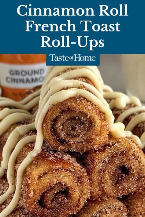 These "Cinnamon Roll French Toast Roll-Ups" Are the Best Way to Start Your Day Snack Baking Ideas, Cinnamon French Toast Rolls Recipe, Good Things To Bake Desserts Easy Recipes, Food Recipes Cinnamon, Simple Things To Eat For Breakfast, Cinnamon Roll French Toast Rolls, Cinnamon Toast Rolls, Fitwaffle Cinnamon Rolls, Couples Baking Recipes