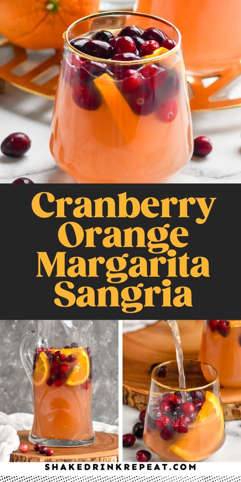 Orange Cranberry Margarita Sangria is a fun, fresh, and festive drink. It's the perfect cocktail for all occasions, especially Christmas! You and your guests will love this festive flavor combination. Cranberry Orange Margarita Sangria, Margarita Mix For Party, Sangria Recipes With Prosecco, Sangria Drinks Recipes, Frozen Cranberry Margarita Recipe, Drink Recipes For Parties, Cocktail Holiday Drinks, Simple Thanksgiving Drinks Alcohol, Thanksgiving Holiday Drinks Alcohol