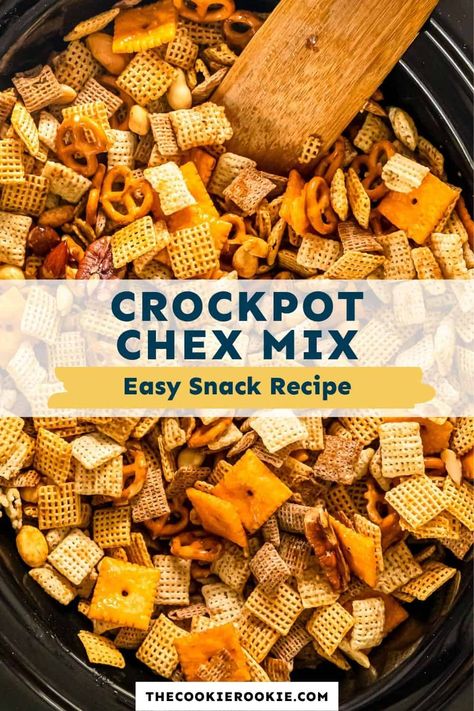 If you are looking for a snack to serve across the holidays, this Crock Pot chex mix ticks all the right boxes! Simple and easy to make, this savory snack mix is a breeze to make in the slow cooker. Chex Mix Slow Cooker, Crock Pot Trail Mix Recipes, Crockpot Trail Mix Recipes, Easy Crock Pot Snacks, Super Bowl Chex Mix Recipes, Chex Mix Gift Ideas, Heavenly Mix Recipe, Slow Cooker Snack Mix Recipes, Crock Pot Chex Mix Original