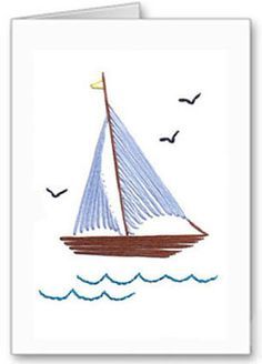 Sail boat stitching card pattern Embroidered Cards Patterns, Sailboat Embroidery, Paper Stitching, Embroidery Cards Pattern, Card Embroidery, Stitching On Paper, Stitch Cards, Sewing Cards, Embroidery Cards