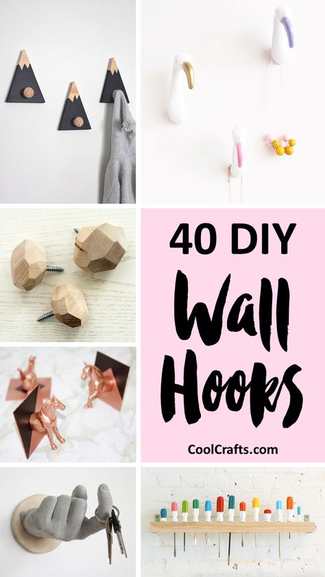 40 Decrorative Wall Hooks That You Can Make Yourself - CoolCrafts.com Diy Coat Hooks, Diy Wall Hooks, Kids Wall Hooks, Decorative Coat Hooks, Wooden Wall Design, Modern Wall Hooks, Diy Hooks, Wooden Wall Hooks, Diy Wand