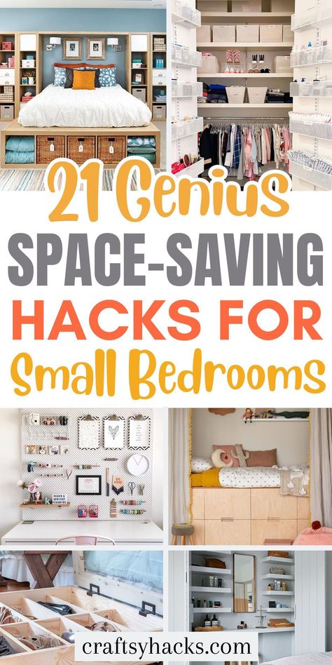 Revamp your space with clever bedroom organization ideas and innovative storage solutions for small spaces. These bedroom ideas for small rooms are designed to maximize every inch with the latest in bedroom designs. Small Room Storage, Small Bedroom Hacks, Small House Storage, Bedroom Storage Ideas, Very Small Bedroom, Small Room Organization, Diy Organizing, Ideas For House, Small Space Hacks