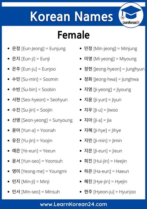 Korean Names For Girls Korean Name List, Popular Korean Names, Korean Last Names, My Korean Name, Korean Baby Names, Korean Boy Names, Korean Girls Names, Asian Names, Nama Korea