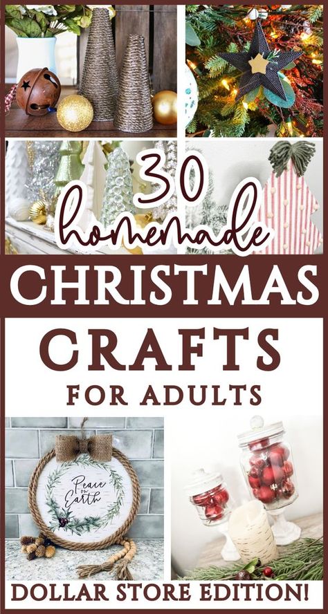 30 easy, cheap Christmas DIY Dollar Tree Craft Ideas! These classy DIY Christmas decor projects are great for any Christmas aesthetic-modern farmhouse, rustic, cottagecore! You can use these elegant Christmas craft DIYs to make for homemade Christmas gifts, to sell at a craft show, or for your home! These easy Dollar Tree Christmas crafts are for adults, teens, and kids can even help  - All made with dollar store supplies! Homemade Christmas crafts for adults to enhance your Christmas decor! Diy Art Christmas Gifts, Christmas Art Projects For Adults, Super Saturday Christmas Crafts, Christmas Decor Ideas Diy How To Make, Cheap Crafts That Look Expensive, Dollar Tree Crafts Christmas Gifts, Xmas Crafts For Gifts, Craft Ideas For Craft Shows, 2024 Diy Christmas Crafts