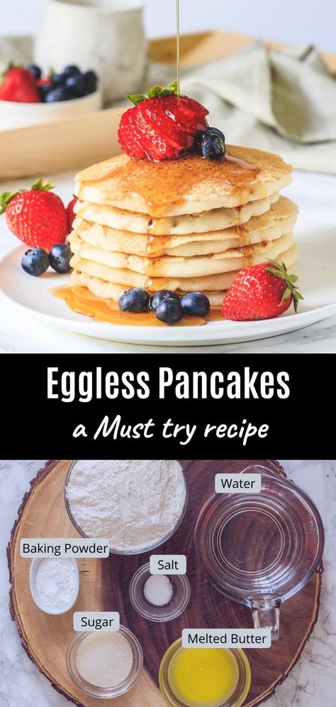 Homemade Pancakes Without Eggs, Pancake Recipe Without Milk, Eggless Pancake Recipe, Breakfast Ideas Without Eggs, Eggless Pancakes, Baking Without Eggs, Easy Homemade Pancakes, Pancake Mix Recipe, Homemade Pancake Mix