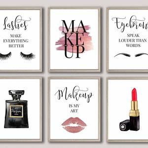 Lipstick Pictures, Eyelash Decor, Makeup Poster, Makeup Wall Art, Makeup Decor, Teen Wall Art, Makeup Print, Salon Wall Art, Makeup Room Decor