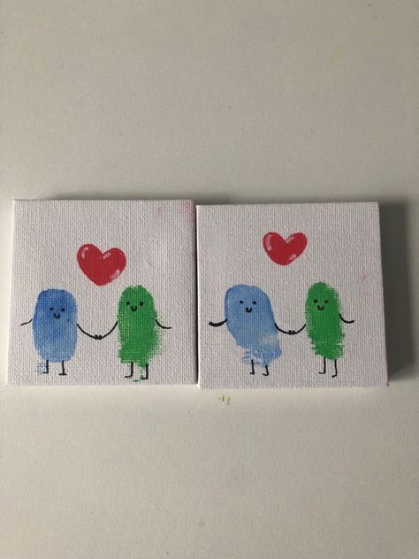 Painting Ideas For Couples To Do Together, Best Friends Hand Painting, Finger Painting Ideas For Couples, Bsf Hand Print Painting, Friendship Thumb Print, Thumb Print Painting Ideas, Couple Cute Painting Ideas, Couple Canvas Painting Diy Thumb Print, Painting Ideas For 4 Friends