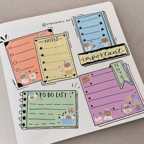 Notebook Notes Ideas, Paper Notes Ideas, Sticky Notes Ideas, Bullet Journal Frames, Handlettering Inspiration, Sticky Notes Book, Doodle Journal, Stationery Pal, خريطة ذهنية