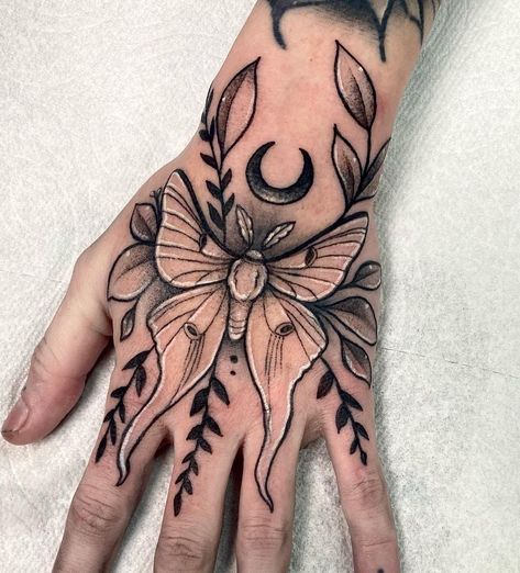 Hand Tattoo Cover Up, Full Hand Tattoo, Hand And Finger Tattoos, Wicked Tattoos, Hand Tats, Moth Tattoo, Hand Tattoos For Women, Small Hand Tattoos, Tattoo Life