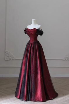 Prom Dress Red And Black, Ball Gown Red, Red Gown Ball, Black And Red Fantasy Dress, Red And Black Gown Aesthetic, Red And Black Prom Dress Corset, Red And Black Dress, Red Goth Dress Prom, Black And Red Vampire Dress