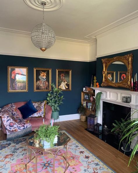 Jewel Tone Room, Blue And Green Living Room, Blue Walls Living Room, Blue Living Room Decor, Eclectic House, Dark Home Decor, Cosy Living Room, Living Room Design Inspiration, Morning Everyone