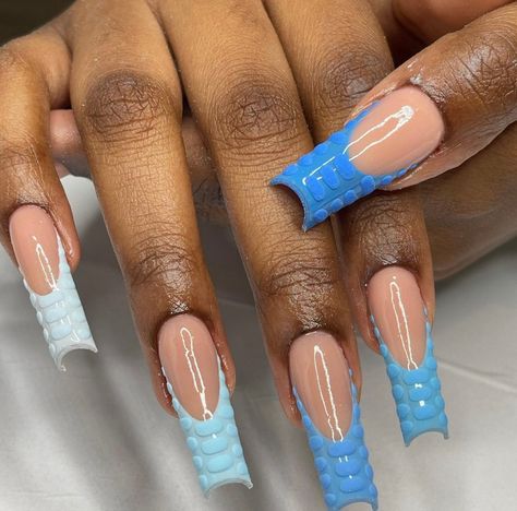 Blue with matte patterns Blue Crocodile Nails, Blue Matte Nails, Sky Blue Nails, Bday Nails, Gold Acrylic Nails, Tapered Square Nails, Blue Acrylic Nails, Glamour Nails, Matte Nails Design