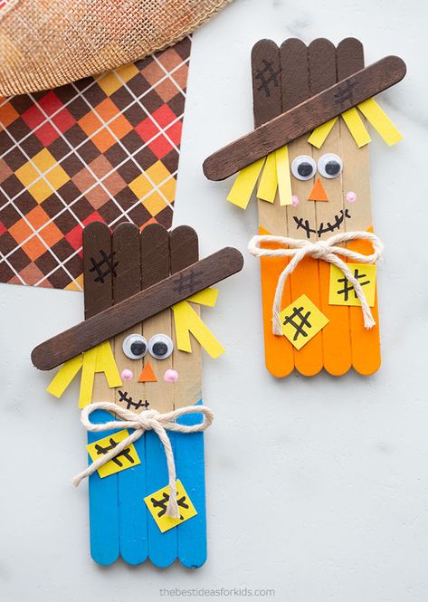 Popsicle Stick Scarecrow Craft for Kids Scarecrow Craft, Pumpkin Turkey, Scarecrow Crafts, Fall Arts And Crafts, Popsicle Crafts, Thanksgiving Art, Thanksgiving Crafts For Kids, Crafts For Seniors, Fall Craft