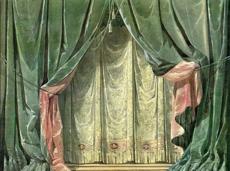 Sketch for a curtain (around 1870) by Angelo Quaglio (1829-1890) 🎀 Via @gaurigreaves #angeloquaglio #stagecurtain #stagedesign… | Instagram Theatre Curtains Illustration, Drapes Illustration, Curtain Reference, Drawing Curtains, Drapery Art, Theater Wallpaper, Theater Curtains, Drapery Drawing, Theatre Curtains