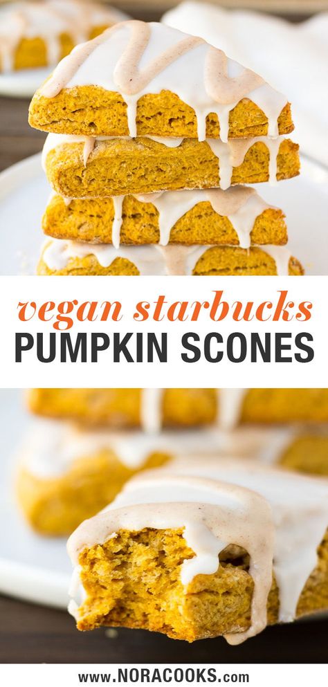 Pumpkin Scones Starbucks, Vegan Pumpkin Scones, Pumpkin Bread Starbucks Copycat, Vegan Starbucks, Pumpkin Scones Recipe, Nora Cooks, Vegan Scones, Vegan Pumpkin Recipes, Scones Easy