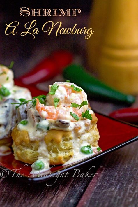 Seafood Vol Au Vent, Shrimp Puff Pastry Recipes, Vol Au Vent Fillings, Seafood Newburg Recipe, Shrimp Newburg, Seafood Newburg, Carrot Vegetable, Seafood Entrees, Grilled Shrimp Recipes