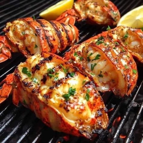 Paula Deen Group | Grilled Lobster and Shrimp | Facebook Grilled Lobster Recipes, Lobster And Shrimp, Lobster Thermidor, Steak And Lobster, Lobster Recipes Tail, Grilled Lobster, Grandma's Recipes, Rare Steak, Scary Dogs