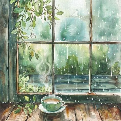 A Flurry of Fun - Page 225 - Blogs & Forums Rainy Day Drawing, Rain Illustration, Large Cross Stitch Patterns, Rainy Window, Cozy Rainy Day, Window Illustration, Window Drawing, Rain Painting, Rain Art