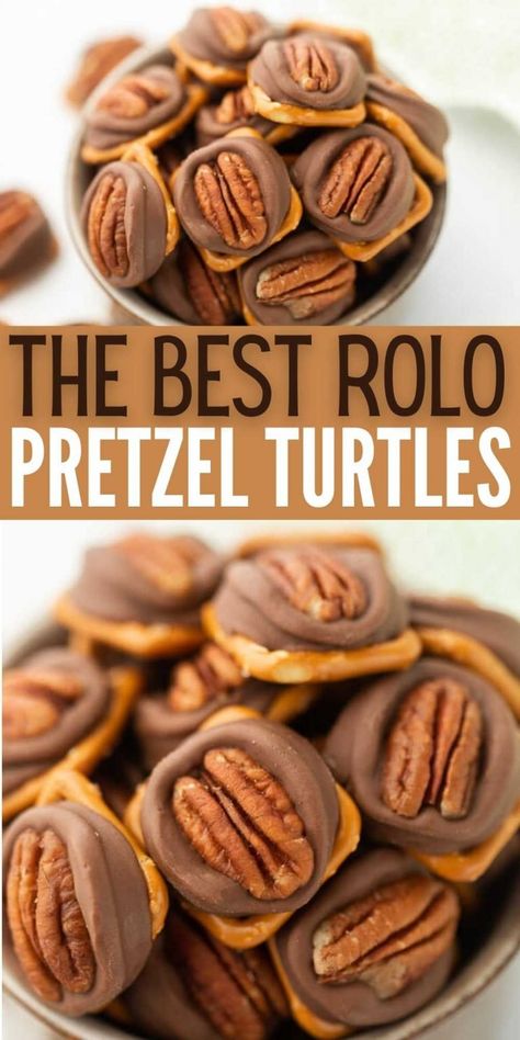 Pecan rolo pretzels - pretzel turtles with 3 ingredients Pretzel Chocolate Treats Healthy, Pretzel With Rolo Candy, Pretzel With Rolo And Pecan, Chocolate Caramel Pecan Pretzel Bites, Pretzels With Rolos And Pecans, Pretzel Carmel Turtles, Pretzel Pecan Turtles, Turtle Pretzels Holiday Treats, Rolo Candy Pretzels