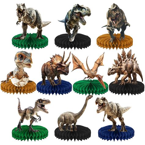 PRICES MAY VARY. Dinosaur Party Decorations:Dinosaur party decorations are beautifully designed, incorporating interesting dinosaur elements and vivid colors, not only suitable for children's birthday parties, but also ideal for any adults who are curious and passionate about the dinosaur world, adding a unique atmosphere to your activities Simple Operation: Just tear off the sticker of the honeycomb ball and paste the honeycomb ball on the fixed area of the card, dinosaur birthday decorations a Dinosaur Themed Birthday Party Centerpiece, Dino Birthday Party Ideas, Dinosaur Birthday Party Centerpieces Table Decorations, Dinosaur Halloween Decorations, Jurassic Park Centerpieces, Jurassic World Birthday Centerpieces, Dino Ranch Centerpieces, Tree Centerpieces For Dinosaur Party, Jurassic World Birthday Party