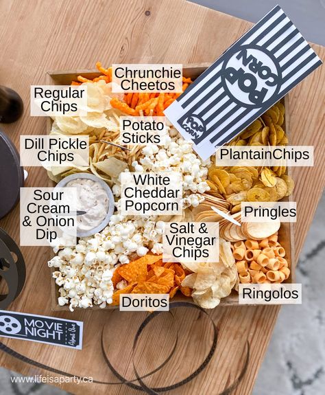 Potato Chip Charcuterie Board, Dance Party Snacks, Chip Charcuterie Board Ideas, Charcuterie Board Popcorn, Popcorn Charcuterie Board Ideas, Chip Charcuterie, Salty Charcuterie Board Ideas, Chip Charcuterie Board, Chips And Dip Charcuterie Board