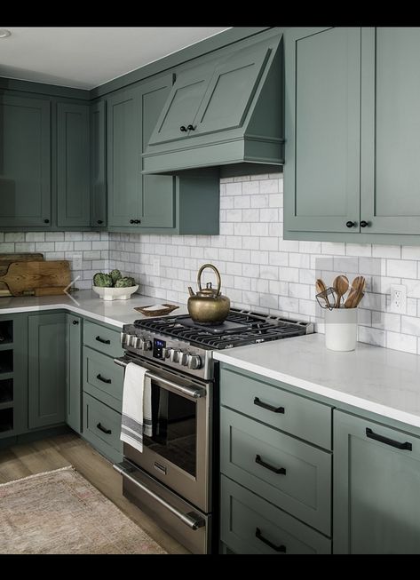 Green Kitchen Ideas, Jenny Marrs, Retired Firefighter, The Colour Green, Green Kitchen Designs, Sage Green Kitchen, Green Kitchen Cabinets, Home Green, Blended Family