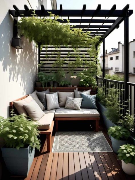 30 Clever Apartment Deck Layouts for Small Outdoor Spaces You Will Love - Peak Patio Life Tiny Pergola, Apartment Deck, Small Patio Spaces, Deck Layout, Balkon Decor, Small Balcony Garden, Terrace Decor, Small Balcony Design, Patio Inspiration