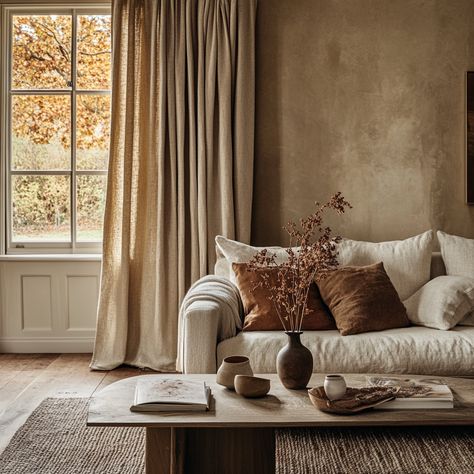 Add texture and warmth to a space with made to measure linen curtains. Flax Curtains, Curtains Uk, Linen Drapery, Curtains And Blinds, Wide Windows, Texture Inspiration, Types Of Rooms, Fabric Inspiration, Colour Inspiration