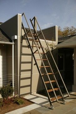 Pull Out Ladder Design Ideas, Pictures, Remodel and Decor Retractable Stairs, Outside Stairs, Rooftop Patio Design, Stair Ladder, Building Stairs, Roof Ladder, Loft Stairs, Rooftop Design, Contemporary Patio